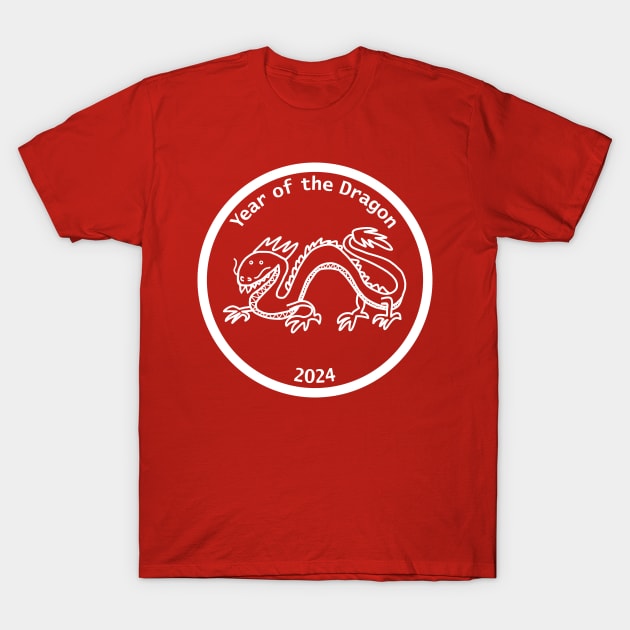 Year of the Dragon 2024 White Line T-Shirt by ellenhenryart